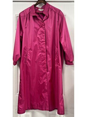 VINTAGE 1980's WINDSOR BAY Fuchsia Pink Nylon Insulated Long Coat Woman Size 14P